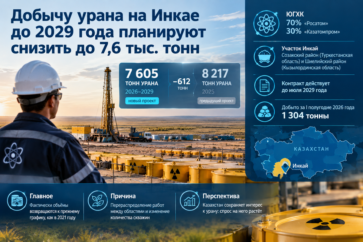 Добычу урана на Инкае до 2029 года планируют снизить до 7,6 тыс. тонн