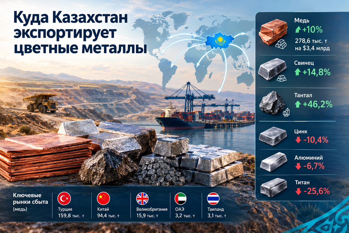 Куда Казахстан экспортирует цветные металлы