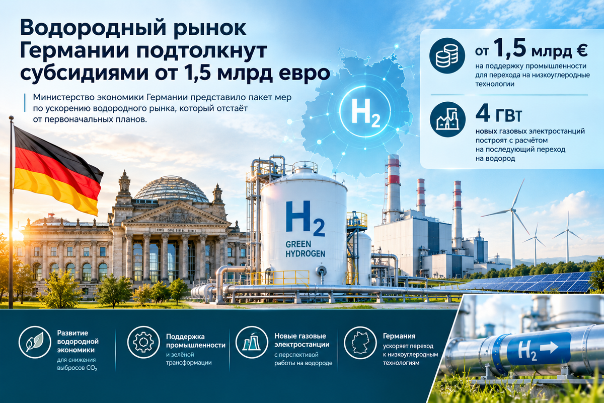 Водородный рынок Германии подтолкнут субсидиями от 1,5 млрд евро